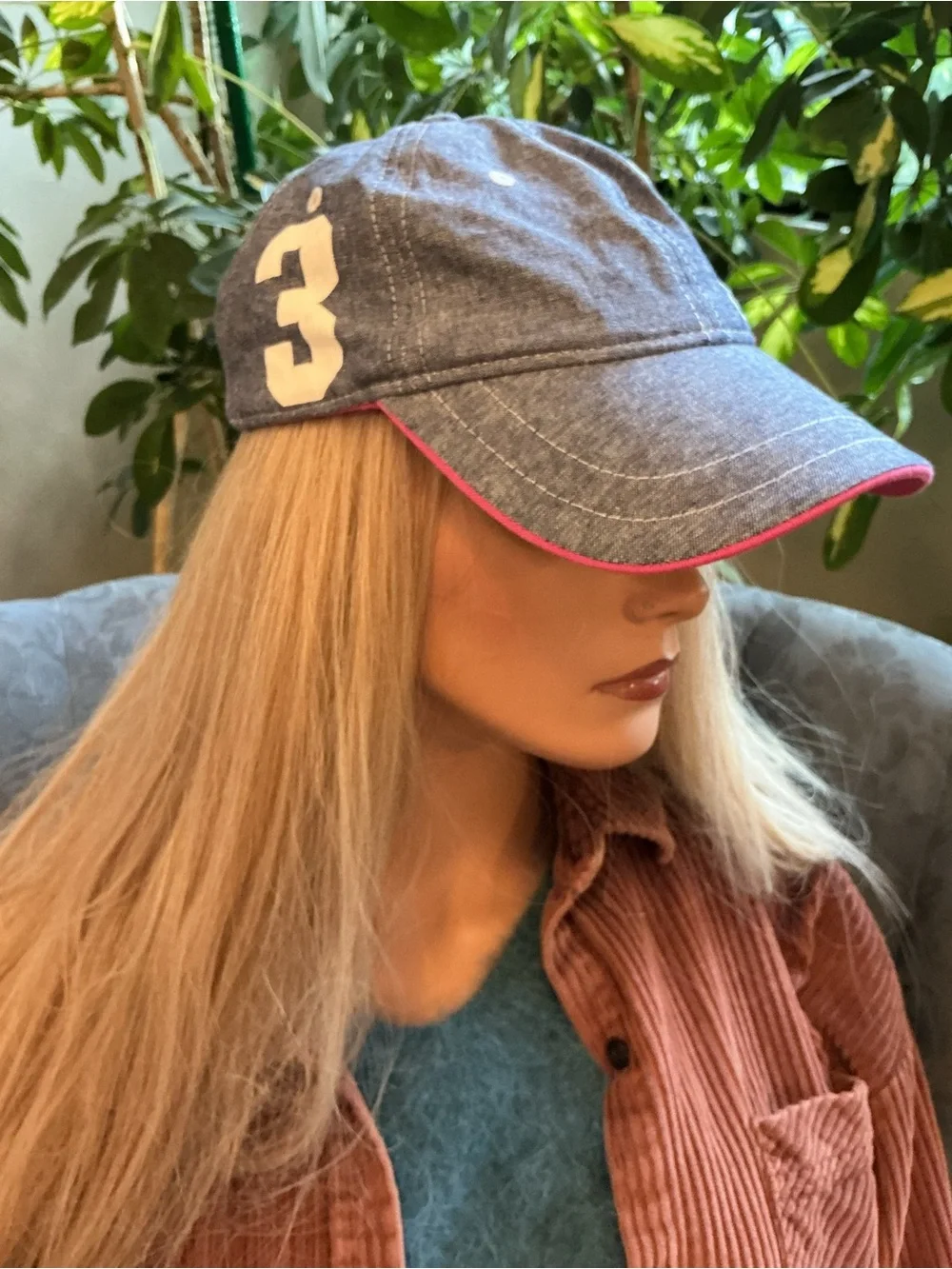 U.S. Polo Assn. Chambray Blue Baseball Cap Pink Trim Adjustable Cotton Hat EUC
